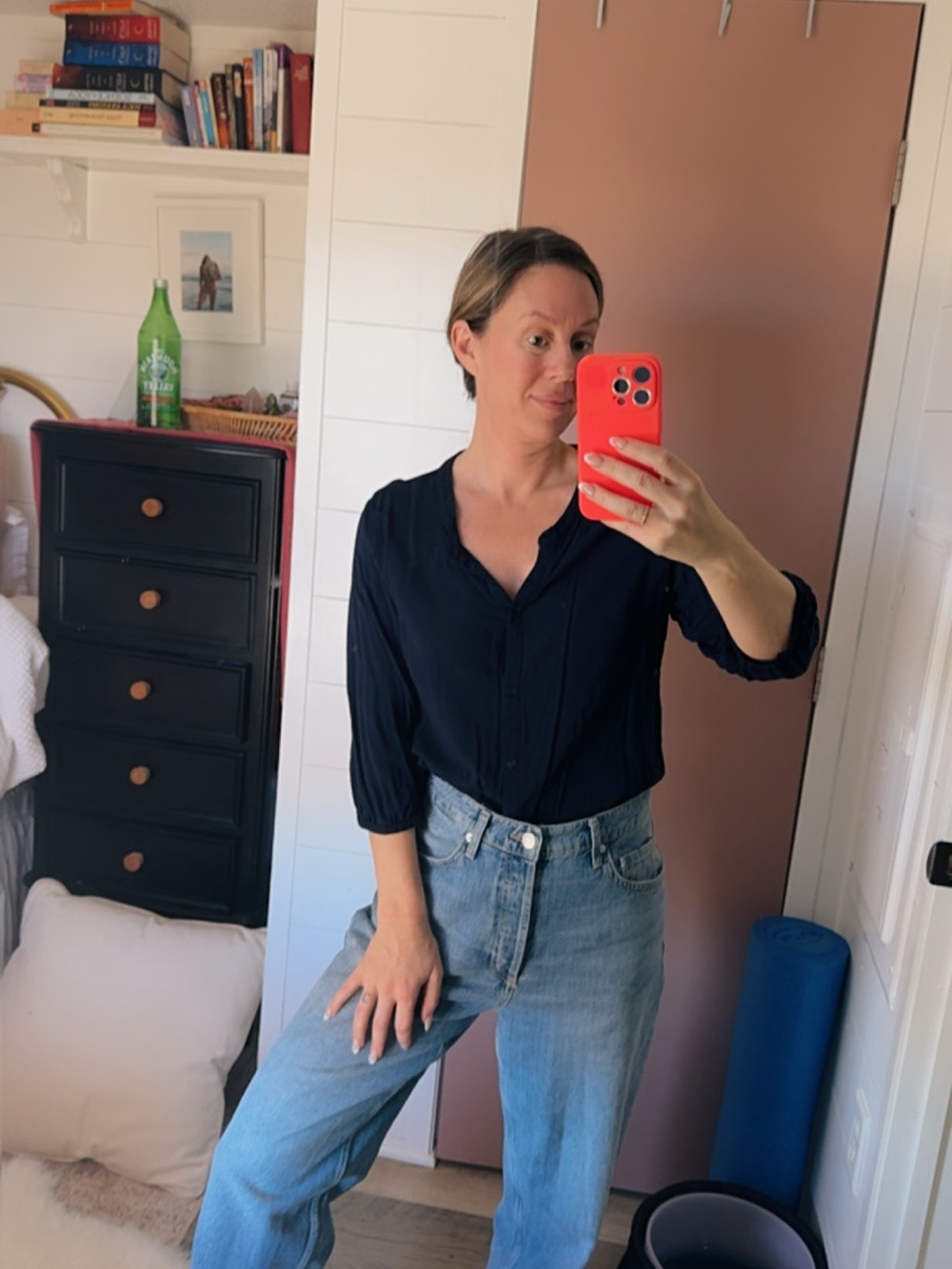 Old Navy Women's Navy Blue Button-Front Shirt